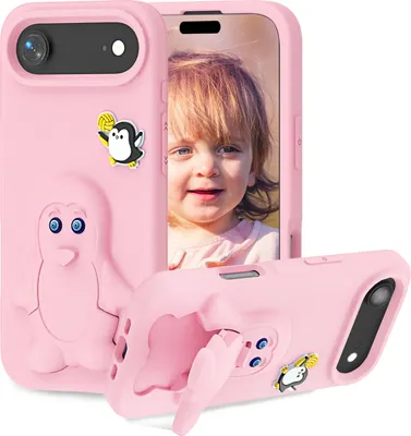 Immagine prodotto di Custodia per iPhone Air in EVA per bambini, morbida custodia protettiva antiurto con supporto per pinguini Rosa