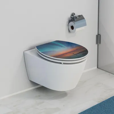 Obrázek produktu pro SCHÜTTE WC sedátko POLAR LIGHTS vysoký lesk s dřevěným jádrem z MDF, lesklé WC sedátko s mechanismem měkkého zavírání, WC sedátko
