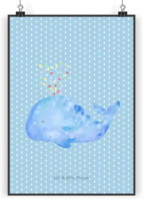 Produktbild von Mr. & Mrs. Panda Bild Wal Konfetti DIN A5 - Blau Pastell - Geschenk, Motivation, drucke, Trennung, Meer, Wanddekoration, Kunstdruck, Geburtstag, Abnehmen, Diät, wanddeko