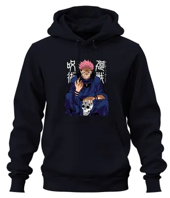 Obrázok produktu pre Sukuna Jujutsu Kaisen – démon s lebkou, anime, strašidelný, temný, uni mikina s kapucňou, tmavomodrá, S