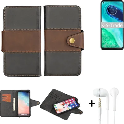 Produktbild von K-S-Trade Handyhülle Schutzhülle Bookstyle Wallet-Case kompatibel mit Motorola G8 + earphones Bumper rundumschutz schwarz-braun 1x