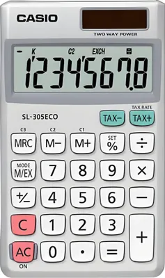 Zdjęcie produktu dla Casio SL-305ECO, Kieszeń, Podstawowy kalkulator, 8 cyfr(y), 1 linii, Bateria, Srebrny, Biały