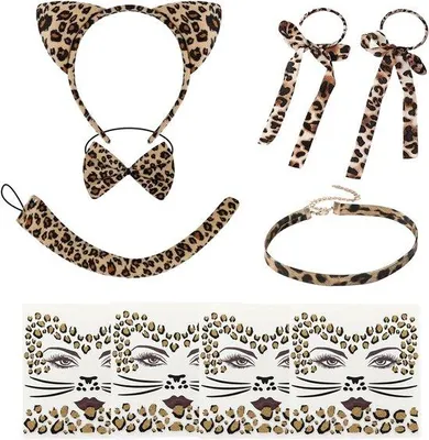 Productafbeelding van Luipaardoren haarband 9-delig - Damesaccessoire - Perfect voor Halloween - Leuk voor maskerballen