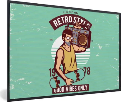 Produktbild von MuchoWow® MuchoWow® Gerahmtes Poster Radio - Skateboard - Mann - Altmodisch 60x40 cm - Poster mit zchwarzem Bilderrahmen - Printing - Wanddeko Schlafzimmer