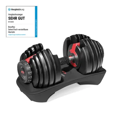 Bowflex SelectTech 552i Kurzhantel neben dem Vergleich.org Siegel - Sehr gut.