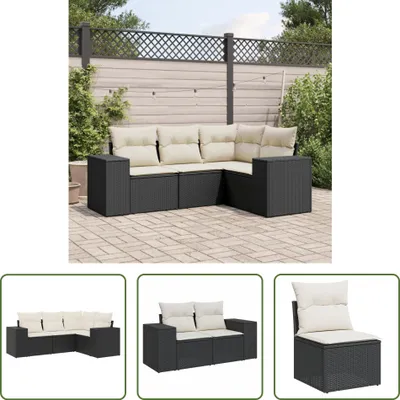 Zdjęcie produktu dla The Living Store 4-częściowa sofa ogrodowa z poduszkami z czarnego polirattanu