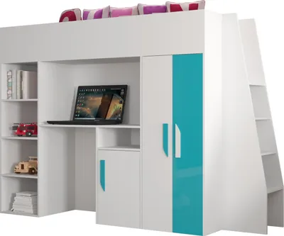 Produktbild von MINIO go for it, Etagenbett "PARTY 16", Griffe aus MDF, Türkise / Weiße Farbe