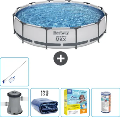 Obrázok produktu pre Okrúhly bazén Bestway Steel Pro MAX - 366 x 76 cm - sivý - vrátane markízy s čerpadlom - balík na údržbu - filter - čistiaca súprava