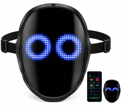 Produktbild von RGB LED Gesichtsmaske, Bluetooth Pixel Display Maske mit DIY Motiven, Textanzeige und USB C Akku für Kostüm und Party