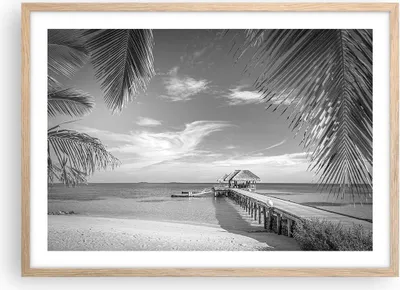 Produktbild von Gerahmtes Poster - Rahmen in heller Eiche - Himmlisch Strand Monochrom - 70x50 cm - Wand Bild - Wanddeko - Wandbilder - Kunstposter - Wandposter - Bilderrahmen - Bilder - Kunstdruck - P2NAA70x50-4750