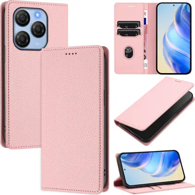 Produktbild von Litchi Leder Handyhülle für Blackview Shark 9 5G Wallet Kartenfächer Standfunktion Hülle Pink