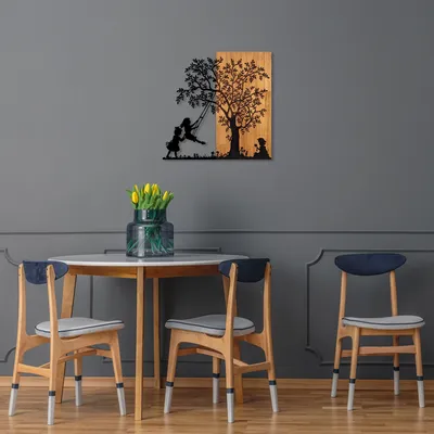 Produktbild von Wallity, The Tree And The Shaking Children, Wanddeko, Nussbaum, Metall, 58 x 59 cm