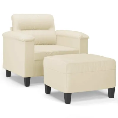 Produktbild von vidaXL Sessel mit Hocker Creme 60 cm Kunstleder