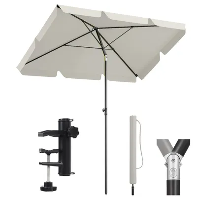 Produktbild von Sekey Sonnenschirm 200 x 125 cm Rechteckig Balkonschirm mit Balkonklammer und Schutzhülle, Neigbar, UV50+ Schutz, Hellbeige