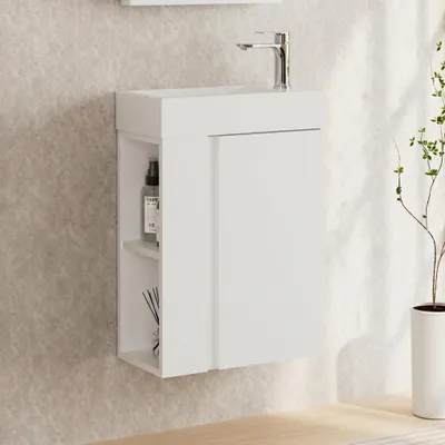 Produktbild von NEVO Waschtisch 50cm mit Unterschrank, Mineralguss-Becken, Chrom Armatur Mattweiß, KI-generiertes Bild