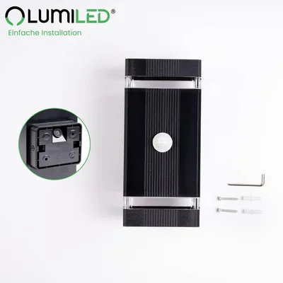 Produktbild von LUMILED Außenwandleuchte mit Bewegungsmelder Wandlampe Außenleuchte Wand GU10 Fassung (max. 12W LED) IP54 Wandleuchter oben und unten Terrasse Fassade rechteckig Kunststoff