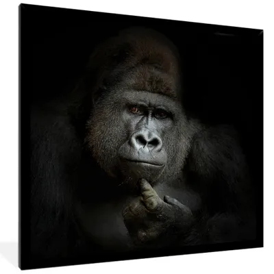 Produktbild von MuchoWow® Gerahmtes Poster Gorilla - Affe - Tiere - Schwarz und weiß 40x40 cm - Poster mit Schwarzem Bilderrahmen Wandposter Rahmen Foto Bilder - Mit Rahmen - Wanddekoration Schlafzimmer