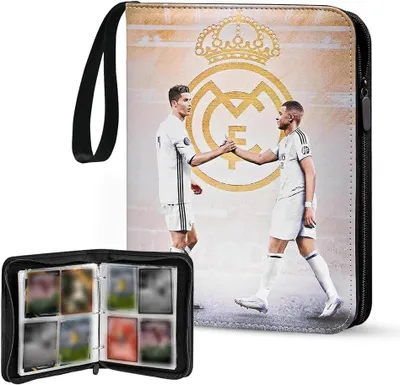 Image de Album de collection pour cartes de football, capacité pour 900 cartes. Album de cartes de football grand format, avec 9 compartiments. Album de collection pour cartes de football avec fermeture éclair et poignée