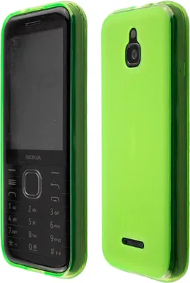 A product shot of a green phone case for a Nokia 8000 4G phone, shown from the front and back.