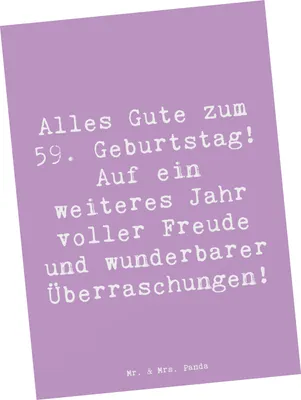Produktbild von Mr. & Mrs. Panda Postkarte Spruch 59. Geburtstag - Lavendeltraum - Geschenk, einzelkarte, Ansichtskarten, Glück, Freude, Geburtstagsgeschenk, Grußkarte, Geburtstagsparty