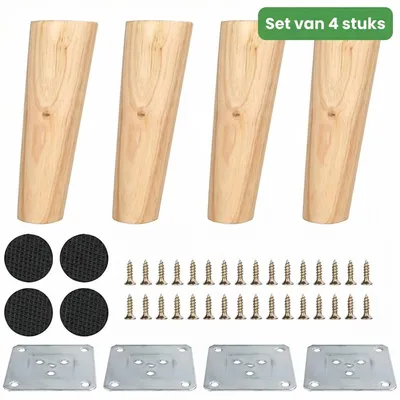 Imagen del producto de JustValue Patas de madera para muebles - 4 unidades - 15 cm - Cónicas - Color bambú