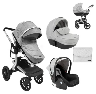 Produktbild von Kikkaboo Kombikinderwagen Irene 3 in 1 Babywanne Autositz Adapter Wickeltasche grau hellgrau