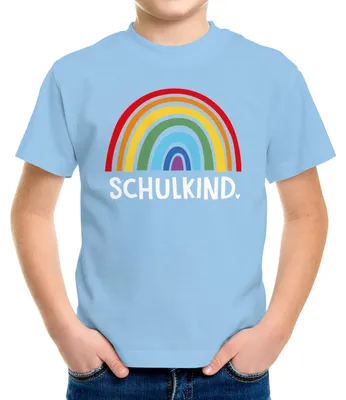 Produktbild von Kinder Jungen T-Shirt Schulkind Einschulung Regenbogen Geschenk Schulanfang Schulbeginn Moonworks® hellblau 129-140 (9-10 Jahre)