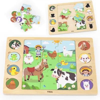 Zdjęcie produktu dla VIGA Drewniane Puzzle Odgadnij Po Cieniu - Farma Układanka 17 el.