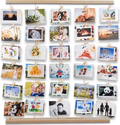 Produktbild von Fotovorhang Fotohalter mit 30 Holzklammern DIY Holz Fotoleine