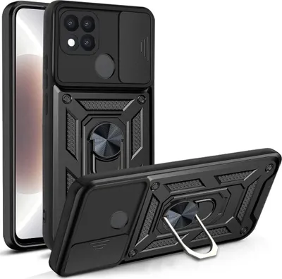 Obrázek produktu pro OPPO A15 Pouzdro s Kroužkem, Stojánek, Ochrana Kamery, TPU Nárazník, Silikonové Pouzdro pro OPPO A15 černé
