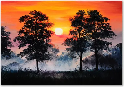 Produktbild von Tulup® Leinwandbild - 100x70 cm - Wandkunst - Drucke auf Leinwand - Leinwanddruck  - Landschaften - Orange - Sonnenuntergang Wald