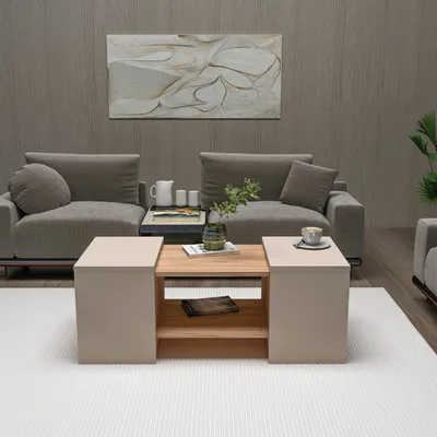 Image de Skye Decor, Sartos - Atlantic Pine, beige, ensemble de tables basses, pin atlantique, 100 % PANNEAUX DE PARTICULES MÉLAMINÉS, 100 x 40 x 37 cm
