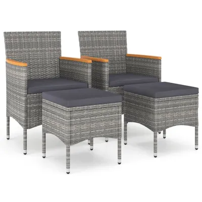Image de vidaXL 4-tlg. Set de hotte de jardin et d'hochet Poly Rattan Grau