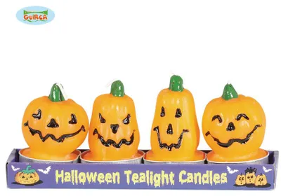 Produktbild von 4 kleine Kürbiskerzen Halloween Deko Set