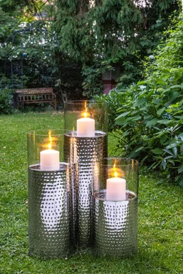 Produktbild von Boden-Windlicht gehämmert Edelstahl, H  49,0 cm, Ø 24,0 cm