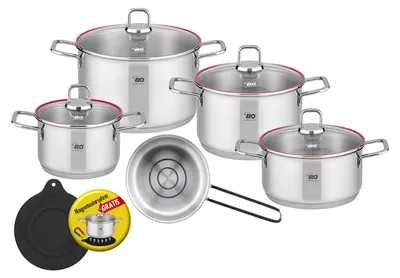 Produktbild von ELO Excellent Topfset aus Edelstahl 18/10, 10-teilig, Kochtöpfe und Stielkasserolle mit Glasdeckeln, Induktionsgeeignet