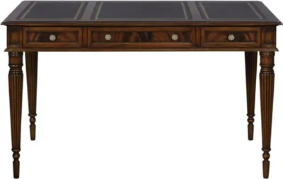 Produktbild von Casa Padrino Luxus Jugendstil Mahagoni Schreibtisch mit 3 Schubladen Dunkelbraun / Schwarz / Gold 126 x 73 x H. 75 cm - Büromöbel - Luxus Qualität
