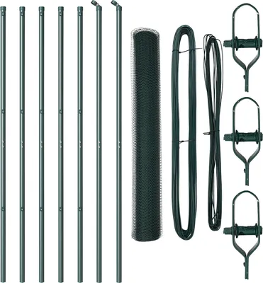 Produktbild von Möbel Sechseckzaun Grün 1,4x10 m Stahl, Zaunpfosten 7 Stk Grün Ø32 mm 190 cm verzinkter Stahl - Zaunzubehör 3352644
