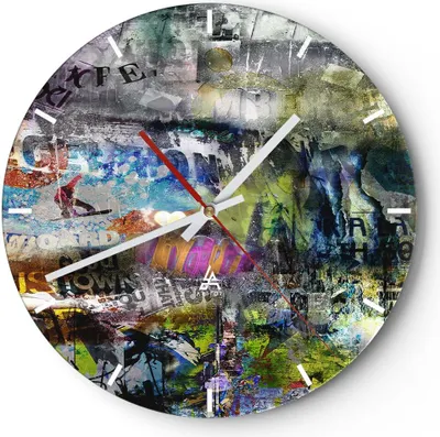 Produktbild von Wanduhr - Rund - Glasuhr - Graffiti modern - 40x40cm - Schleichendes Uhrwerk - Lautlos - zum Aufhängen bereit - Dekoration Modern - Wanddekoration aus Glas - C3AR40x40-3564