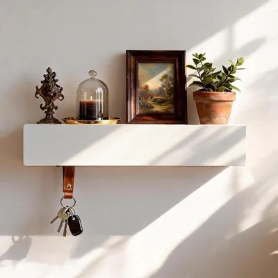 Produktbild von Schlüsselhalter mit Ablage – Schlüsselablage aus Metall – Organisation für den Eingangsbereich – Minimalistisches Design – 43 cm – Weiß