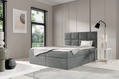 Produktbild von Sofello Boxspringbett 160 x 200cm 2x Bettkasten TOPPER 5cm Gratis Grau Velour
