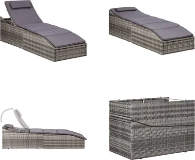 Immagine prodotto di vidaXL Lettino prendisole con cuscino in poly rattan grigio - Lettino prendisole - Lettini prendisole - Lettino prendisole pieghevole - Lettini prendisole pieghevoli
