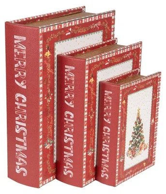 Produktbild von Clayre & Eef Aufbewahrungsbox 3er Set Bücher 27x22x7 / 22x17x6 / 17x12x4 cm Rot MDF Weihnachtsbaum