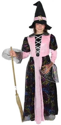 Produktbild von Edeles Hexenkleid Mädchen Kostüm mit viel Glitzer und Hut Gr. 110-152, Größe:146/152