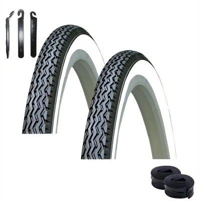 Immagine prodotto di 2 pneumatici per bicicletta Kenda K-133, misura 37-590 (26 x 1 3/8), colore nero/bianco, più 2 camere d'aria AV compatibili, inclusi leva pneumatici