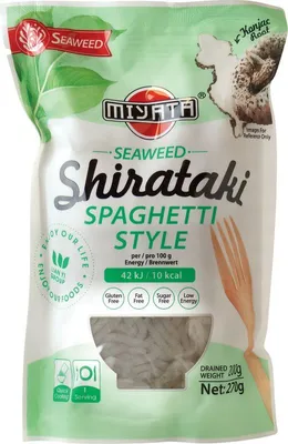 Produktbild von MIYATA Shirataki Konjak Nudeln SEETANG Spaghettiform 270g / 200g ATG| Seaweed Spaghetti Style | LOW CARB