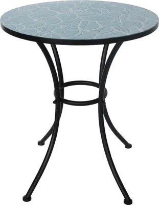 Produktbild von Runder Metall-Gartentisch Celia mit Blätter-Motiv Hellblau Ø 57 cm H 68 cm