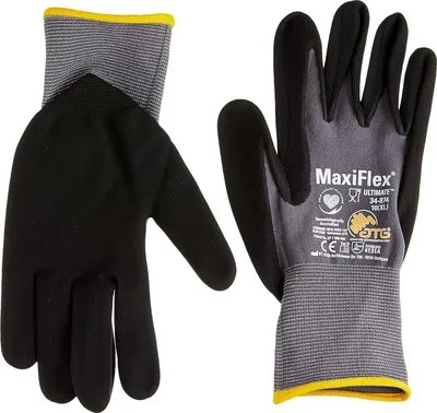 Produktbild von ATG MaxiFlex Handschuhe Ultimate Schutzhandschuhe, Montagehandschuhe Arbeitshandschuhe, atmungsaktiv, Nitril-Mikroschaum, grau/schwarz, Größe 10 - 5 Paar
