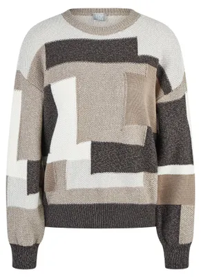Produktbild von RABE Damen Pullover, Braun, Größe 38, mit grafischem Intarsienmuster und Mouliné-Mix