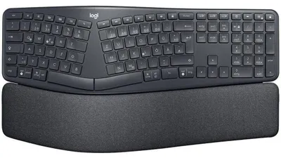 Zdjęcie produktu dla Logitech ERGO K860, Pełnowymiarowy (100%), Bezprzewodowy, RF Wireless + Bluetooth, Pół-mechaniczny przełącznik kluczykowy, QWERTY, Grafitowy